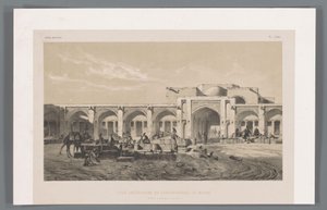 Inner Courtyard of the Caravanserai of Mahyar by Eugene Flandin