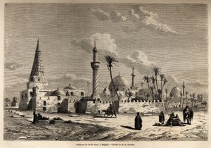 The tomb of Sheikh Omar, in Baghdad, drawing by Eugene Flandin, to illustrate his journey to Mesopotamia in 1840-1842. Engraving in “Le tour du monde” 1861. Selva