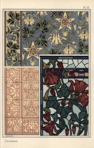 Columbine, Aquilegia Vulgaris, Flower in Patterns for Wallpaper, Stained Glass and Tiles by Eugene Grasset