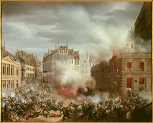 Revolution of 1848: "Fire of the water tower square of the royal palace on February 24, 1848", Painting by Eugene Hagnauer
