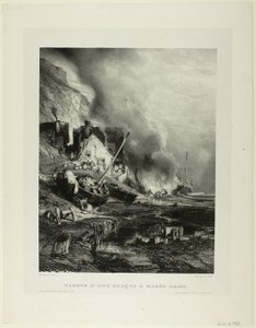 Repair of a Ship at Low Tide, plate four from Six Marines by Eugene Isabey
