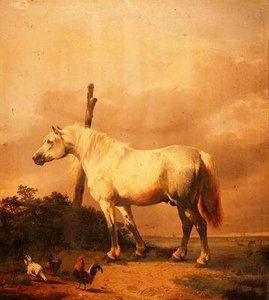 A Carthorse with Poultry in an Extensive Landscape