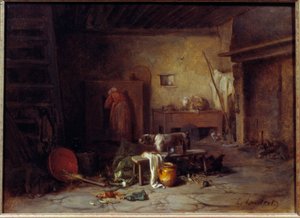 Kitchen interior at Nohant: Kitchen of the house of George Sand by Eugene Lambert