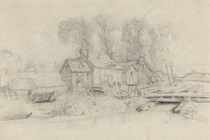 River Landscape with Buildings, Boats, and Figures