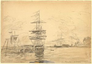 Ships in Harbor, c. 1875 by Eugene Louis Boudin