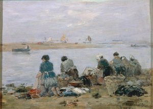 Washerwomen on Banks of Touques River Near Trouville