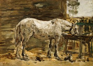 White Horse at the Drinking Trough by Eugene Louis Boudin