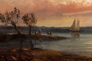 View of an Estuary with Fishermen and an Imaginary Castle