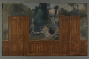 Sketch for the Créteil town hall: Landscape - Banks of the Marne seen from the Ile Sainte-Catherine bridge by Eugène Martial Simas