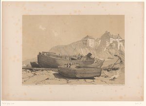 Rocky Coast with Boats and Fishing Village