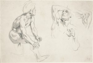 Male Nude Posing for Figures in the Frieze of War by Eugène Delacroix