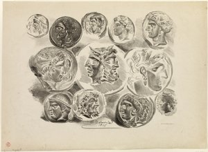 Sheet of Twelve Antique Medals by Eugène Delacroix