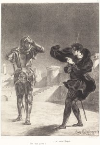The Ghost on the Terrace Act I, Scene V by Eugène Delacroix