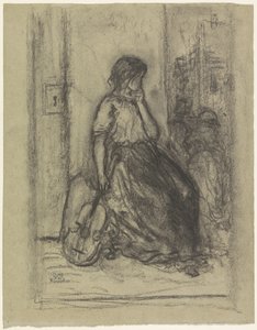 Seated Street Musician with a Violin by Eugène François de Block