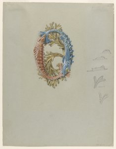 Design for a Belt Buckle with Two Fish and Seaweed by Eugene Grasset