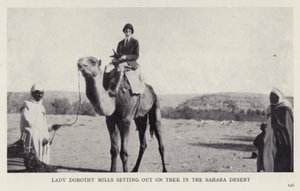 Lady Dorothy Mills setting out on trek in the Sahara Desert