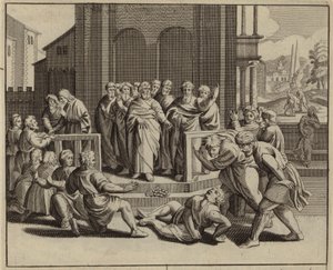 Ananias dropping dead after lying to the Holy Spirit by European School