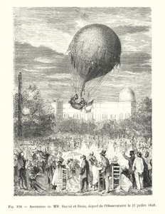 Ascent of MM Barral and Bixio, Departure from the Observatory on July 27, 1850 (engraving)