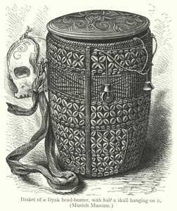 Basket of a Dyak head-hunter, with half a skull hanging on it