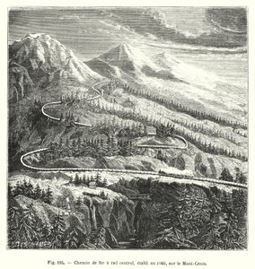 Central Rail Railway, Established in 1866, on Mont-Cenis (engraving)