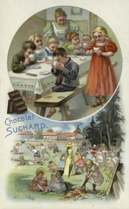 Children enjoying Suchard chocolate at a nursery