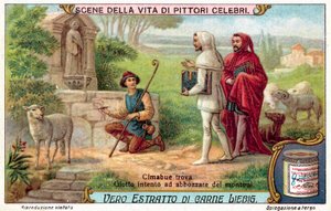 Cimabue found Giotto intently sketching sheep by European School