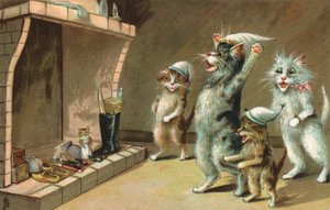 Comic cats, waiting for their Christmas Presents