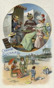 Enjoying Suchard chocolate at the beach