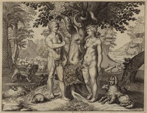 Eve tempted by the serpent to eat the fruit of the Tree of Knowledge