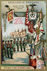 First Regiment of the Russian Guards being reviewed with flags deployed