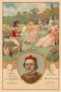 Giovanni Boccaccio, Italian Writer and Poet, and a Scene from The Decameron by European School