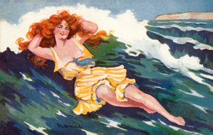 Girl Lying Improbably on a Wave by European School