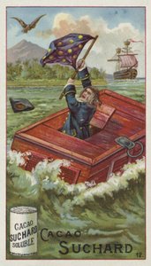 Gulliver in his travelling box, dropped in the sea by an eagle by European School