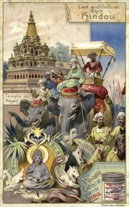 Hindu architecture; temple in Nepal by European School