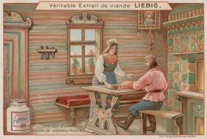 Inside a Peasant House in Russia by European School