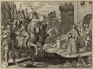 Jephthah greeted by his daughter after defeating the Ammonites by European School