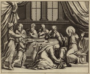Jesus Christ anointed by a sinful woman at the house of Simon the Pharisee by European School