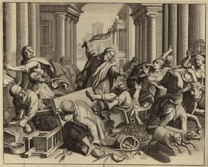 Jesus Christ driving the money changers from the Temple by European School