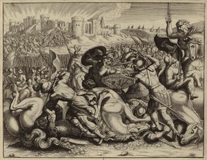 Joshua and the Israelites Conquering and Burning the City of Ai (engraving) by European School
