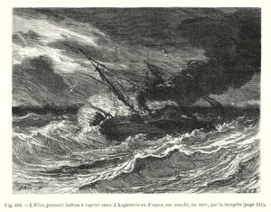 The Elise, First Steamship from England to France, Attacked by a Storm at Sea (engraving)