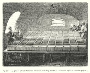 The Great Wollaston Pile, Built for Davy, in 1807, at the Royal Institution of London (engraving) by European School