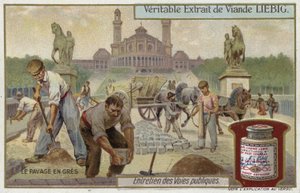Laying sandstone cobbles by European School