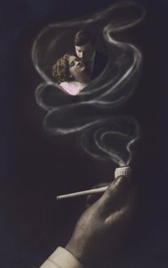 Lovers Embracing in the Smoke from a Pipe