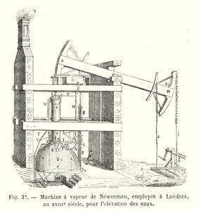 Newcomen Steam Engine, Used in London in the 18th Century for Water Elevation (engraving) by European School