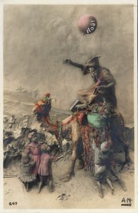 Man on a Camel Bringing Gifts to Children at Christmas by European School