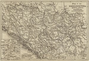 Map of Herzegovina, Bosnia, Servia and Montenegro by European School