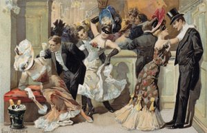 Masked Ball, with Men and Women Drinking Champagne by European School