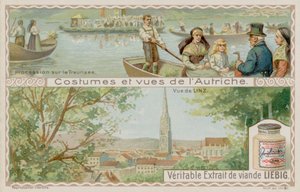 Procession of Boats on Lake Traunsee and a View of Linz