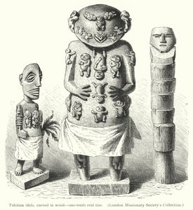 Tahitian idols, carved in wood by European School