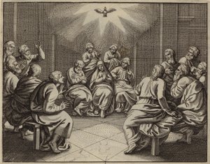 The Holy Spirit coming to the Twelve Apostles on the day of Pentecost by European School